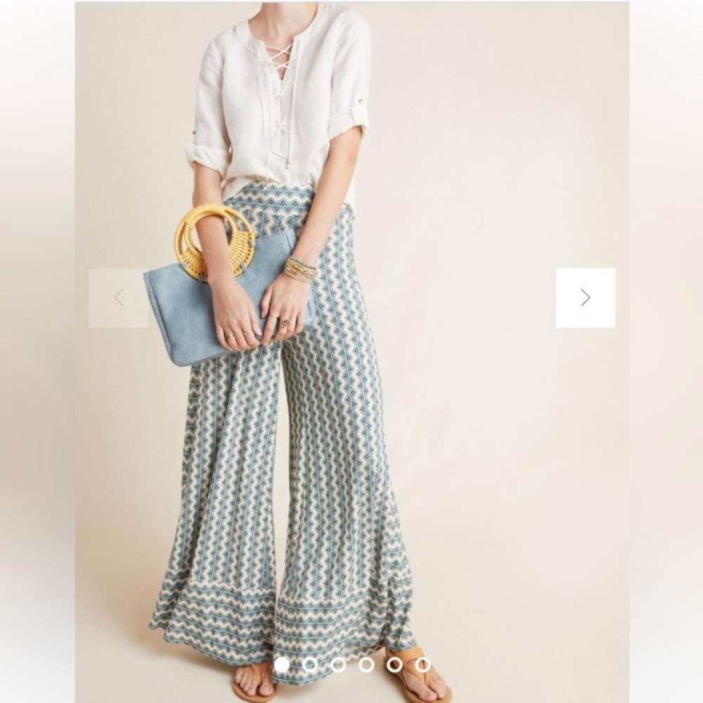 FARM Rio Blue & Cream Wide-Leg Zigzag Knit Pants